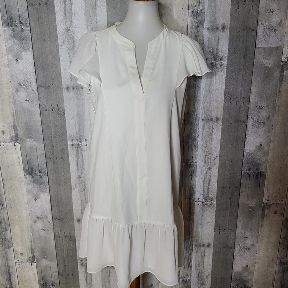 NEW Parker Small Ruffled Flutter Sleeve Dress in Pearl - Picture 4 of 10